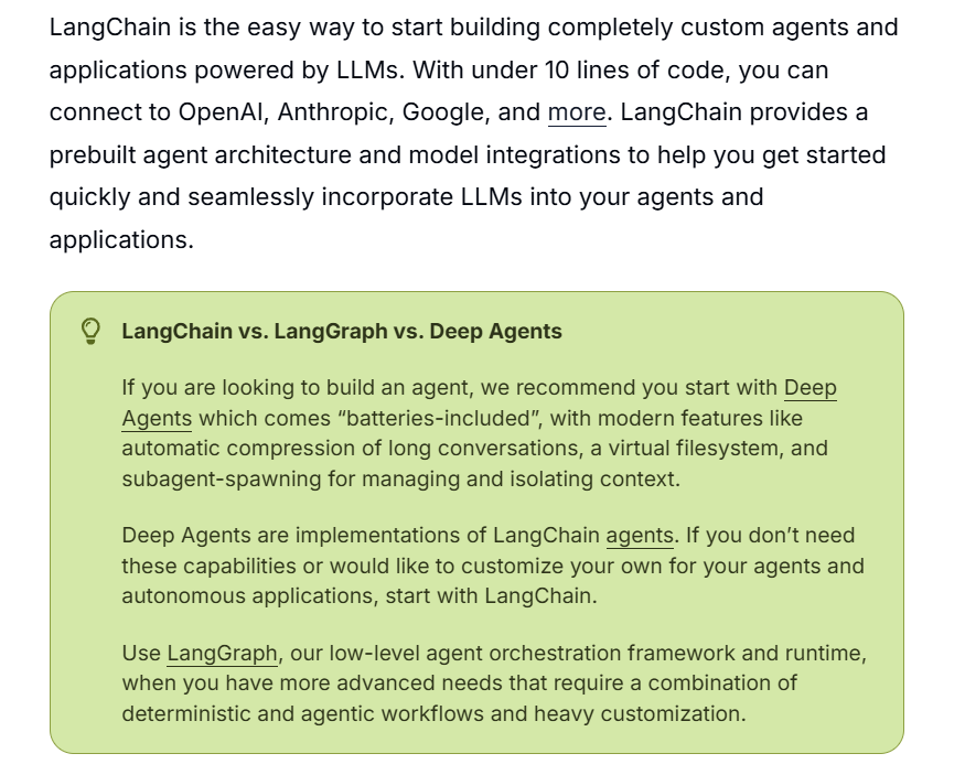LangChain、LangGraph 与 Deep Agents 官方对比说明