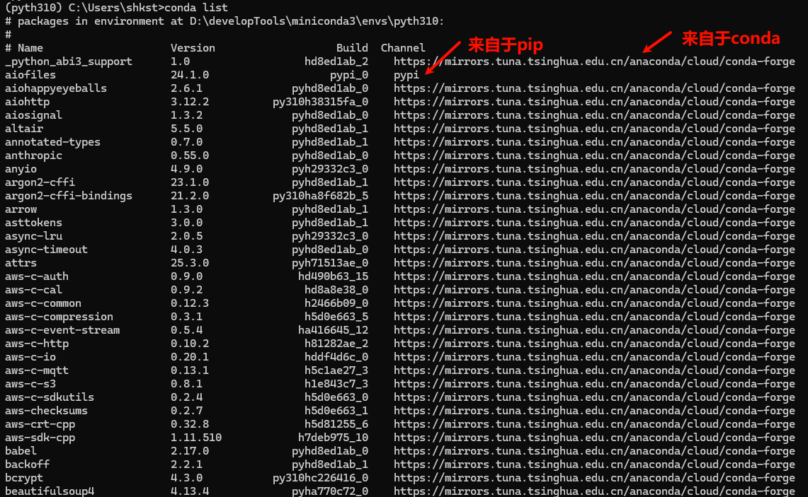 conda list 检查包来源