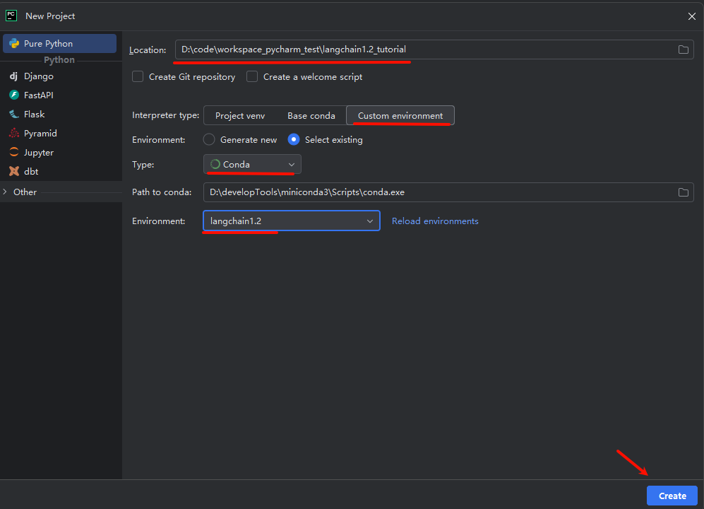 PyCharm 新建工程并选择 Anaconda 环境